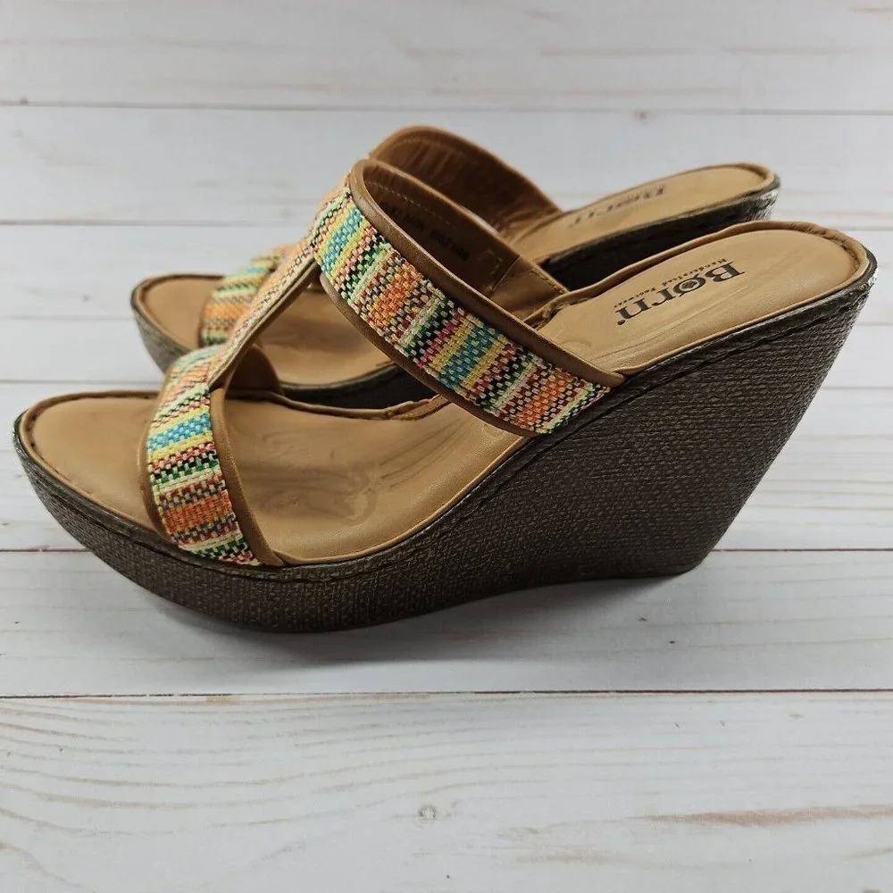 Born Womens‎ Size 10 Size 42 Lio Orange Aztec Platform Wedge Heel Woven Sandals